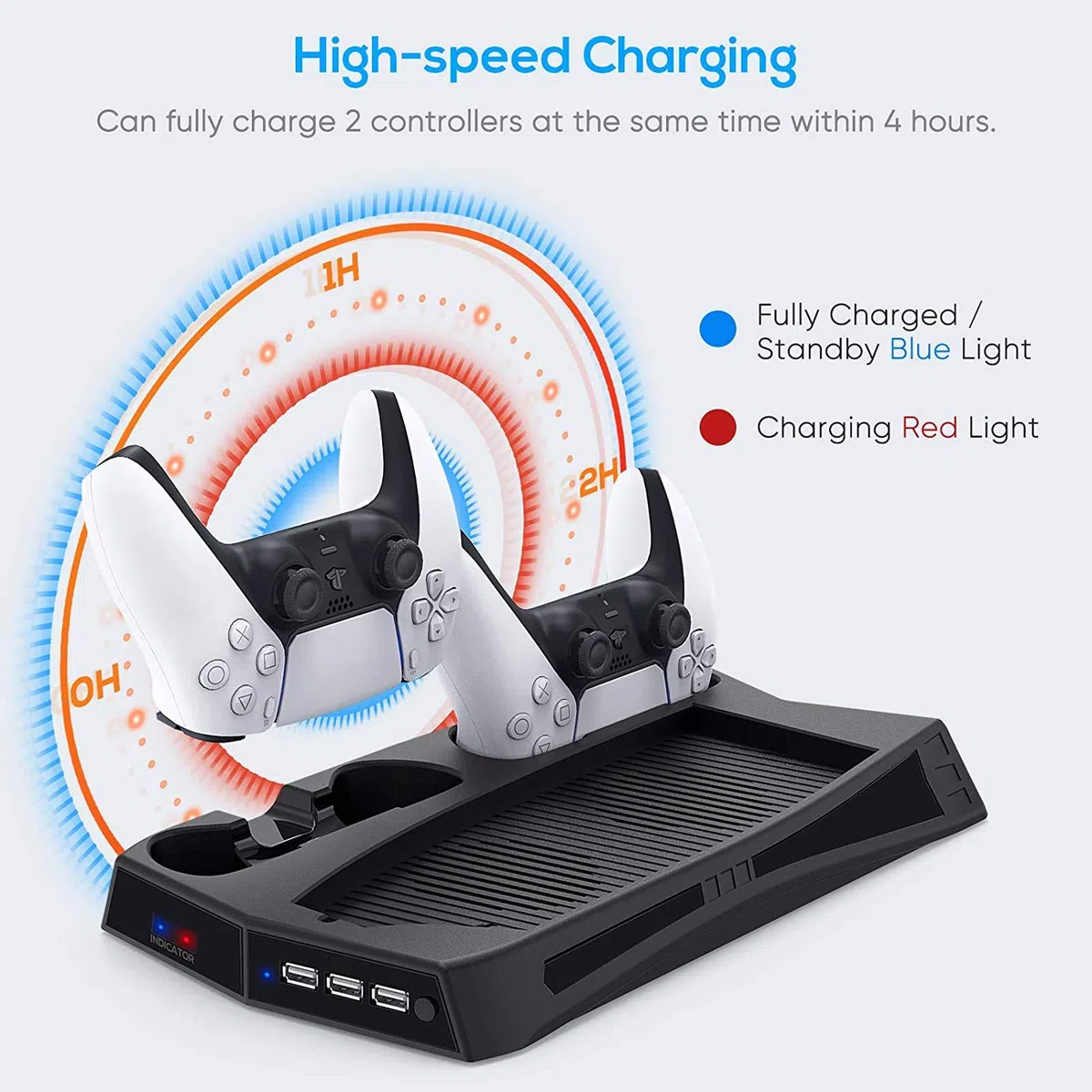 Supporto verticale con ventola di raffreddamento per console PS5 e Playstation 5 Edizione digitale, stazione di ricarica doppio controller con 3 porte USB per DualSense 5