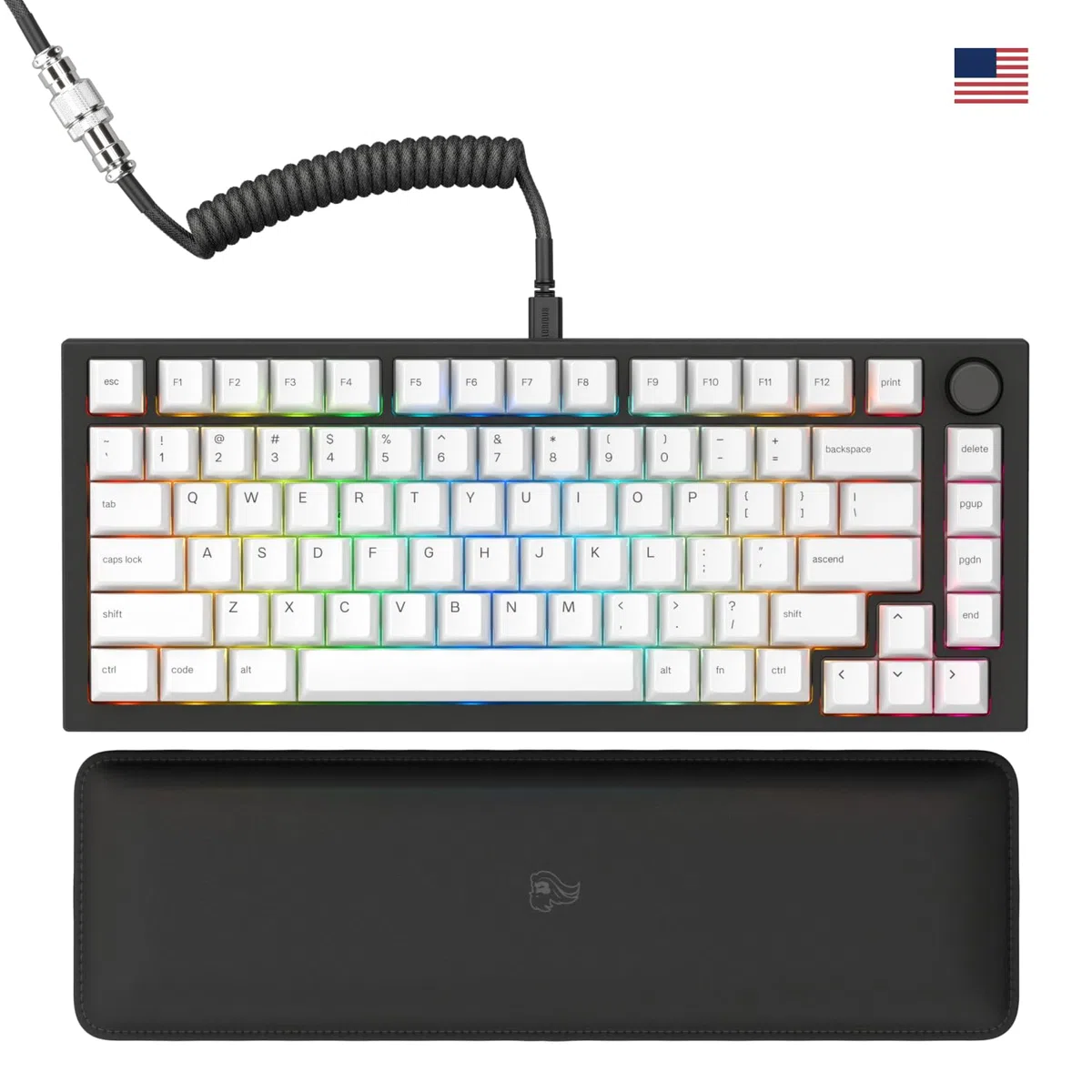 GLORIOUS Gaming GMMK PRO 75% - Tastiera da Gaming mecc.a modulare, TKL, Struttura da 1,5 kg, Personalizzabile, Cavo a Spirale, poggiapolsi, Tasti in PBT Bianchi, RGB, layout QWERTY Americano - Nero