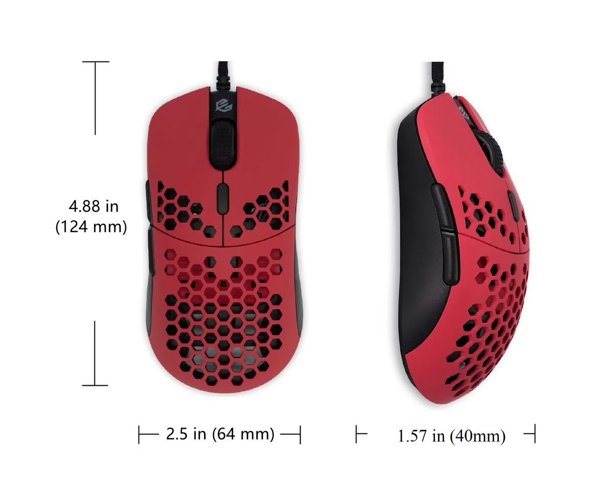Gwolves Hati HTM - Mouse da gaming cablato, ultra leggero, con design a nido d’ape, sensore 3360, piedini in PTFE, 6 pulsanti, solo 61 g, colore: rosso (Faze Red)
