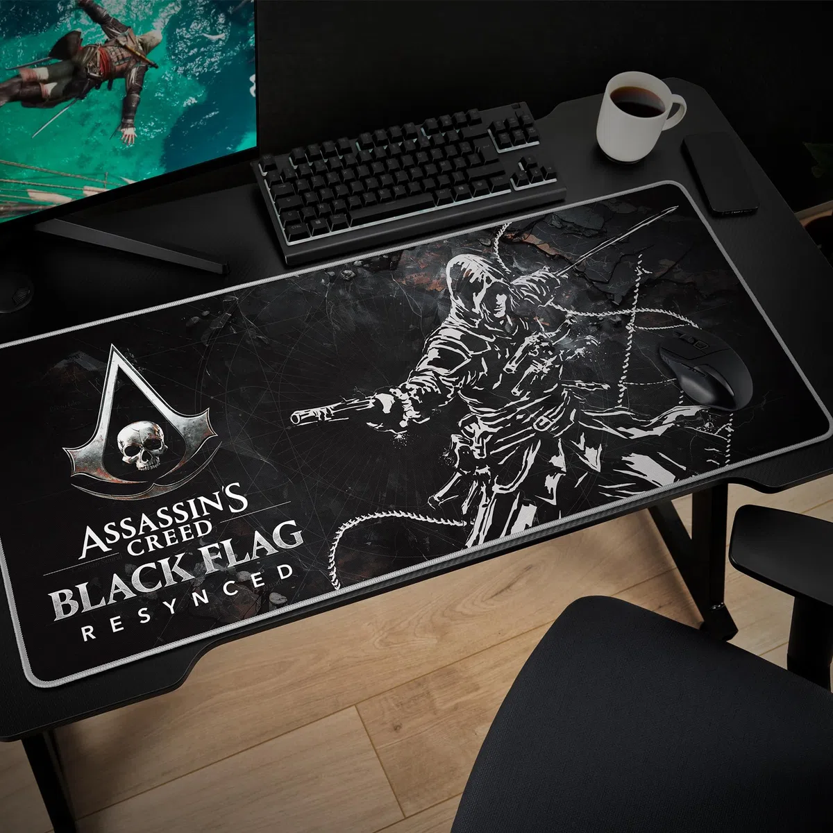 Subsonic - Tappetino per Mouse XXL Assassin’s Creed Black Flag - Tappetino da Scrivania 90x40 cm – Tappetino con Superficie Liscia Ottimizzata per Sensori del Mouse, base Antiscivolo, Stabile