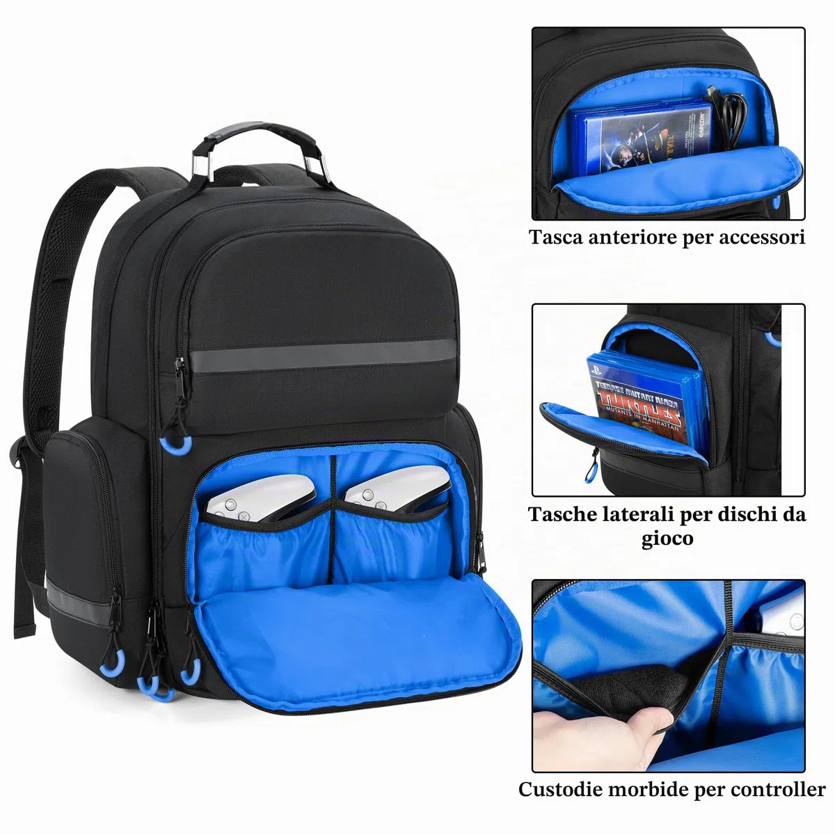 PGmoon Zaino per Console Compatibile con Playstation 5, Borsa da Viaggio con Fodera Protettiva, Adatta per Laptop da 15,6'', Cuffie, Controller e La Maggior Parte Degli Accessori da Gioco