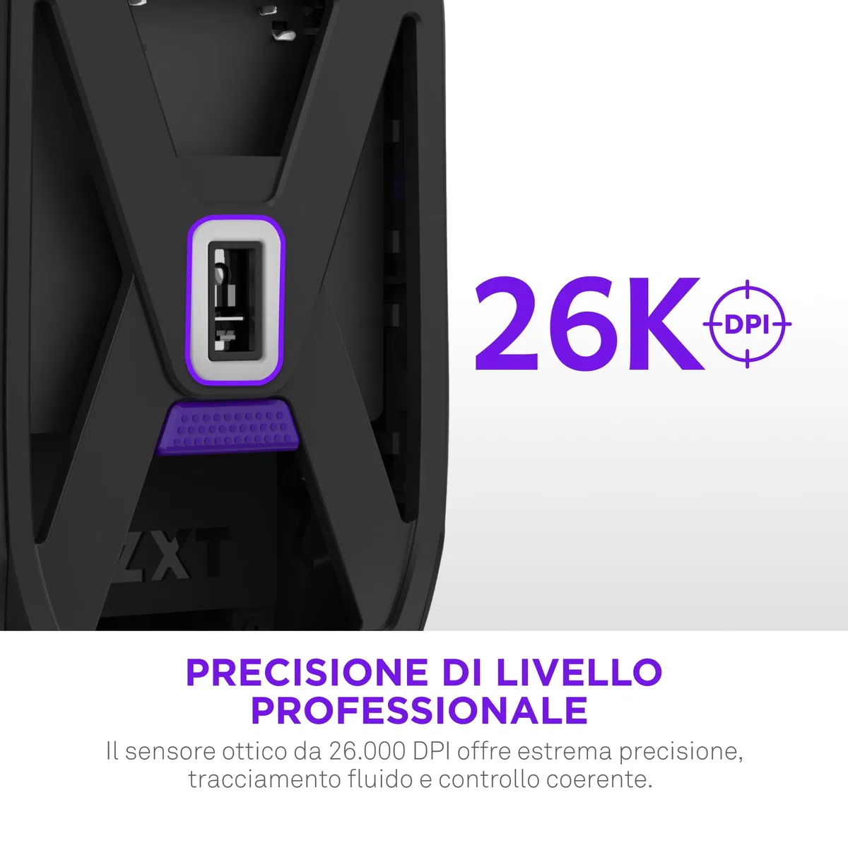 NZXT Lift Elite Wireless Gaming Mouse – Ultra leggero 57 g – 4K/8K Polling Rates, Switch ottici, Sensore ottico 26K DPI – Lunga durata della batteria – Grip laterali in gomma – Nero