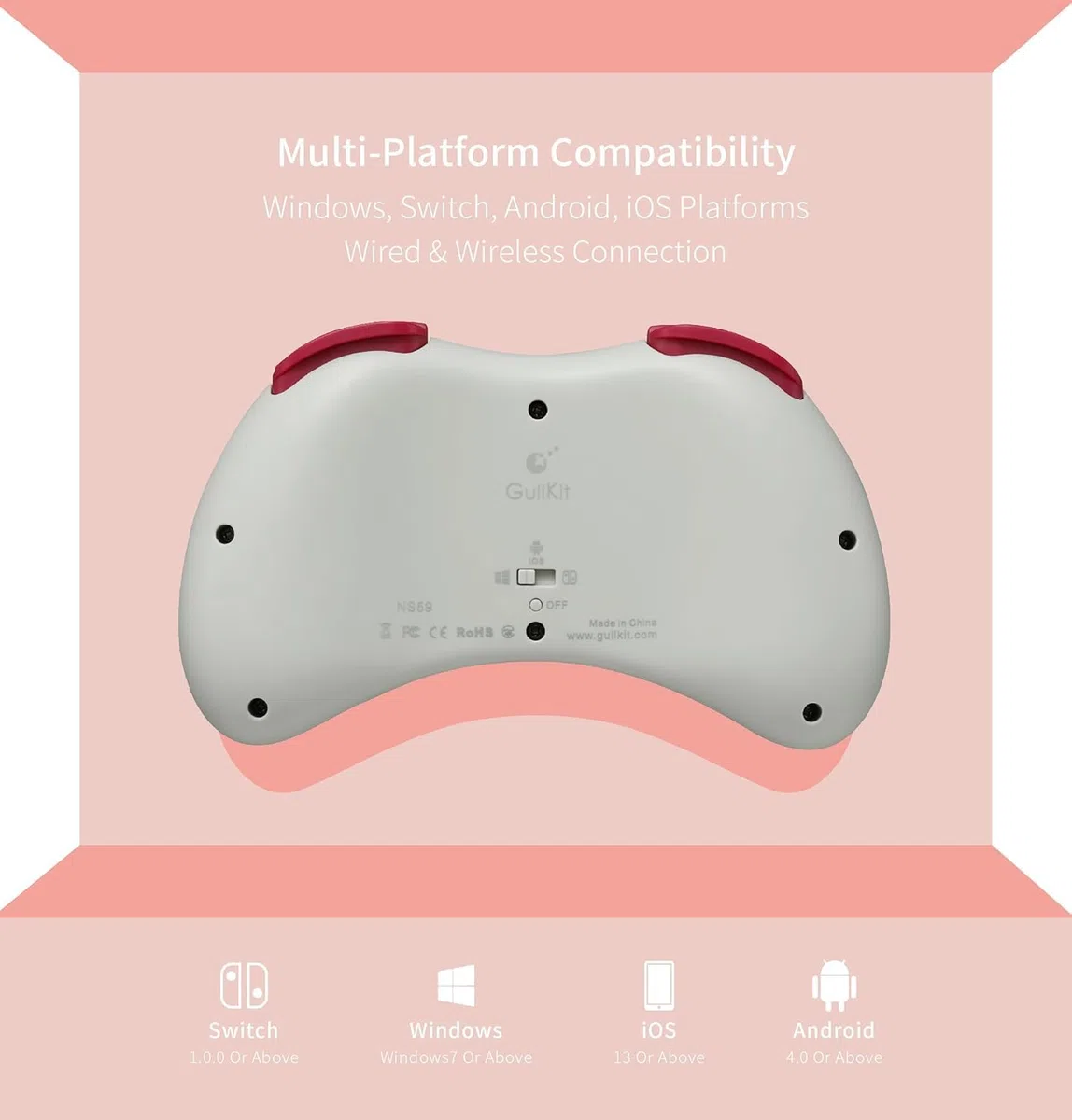 GuliKit Elves 2 Pro - Controller wireless per switch, switch 2, Windows, iOS, Android, con joystick effetto Hall, Turbo, vibrazione Rumble, Bluetooth e cablato, retrò
