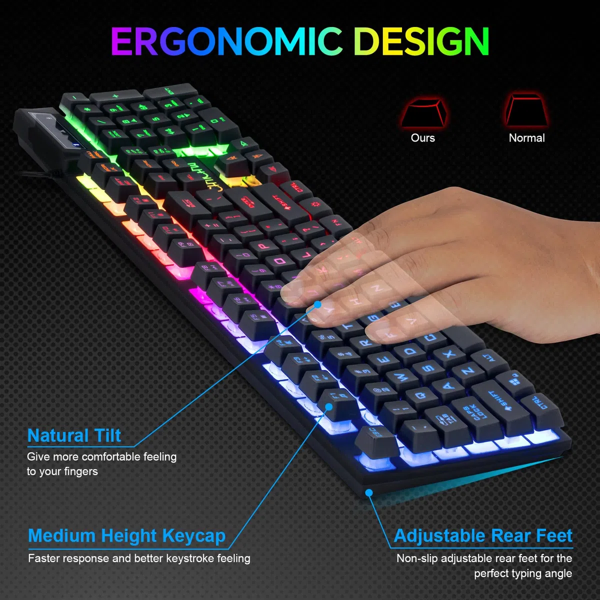 CHONCHOW Set di tastiera, mouse, cuffie e tappetino per mouse da gioco a LED, set di luci arcobaleno cablate per Xbox PS4 PS5 PC Laptop Gamer
