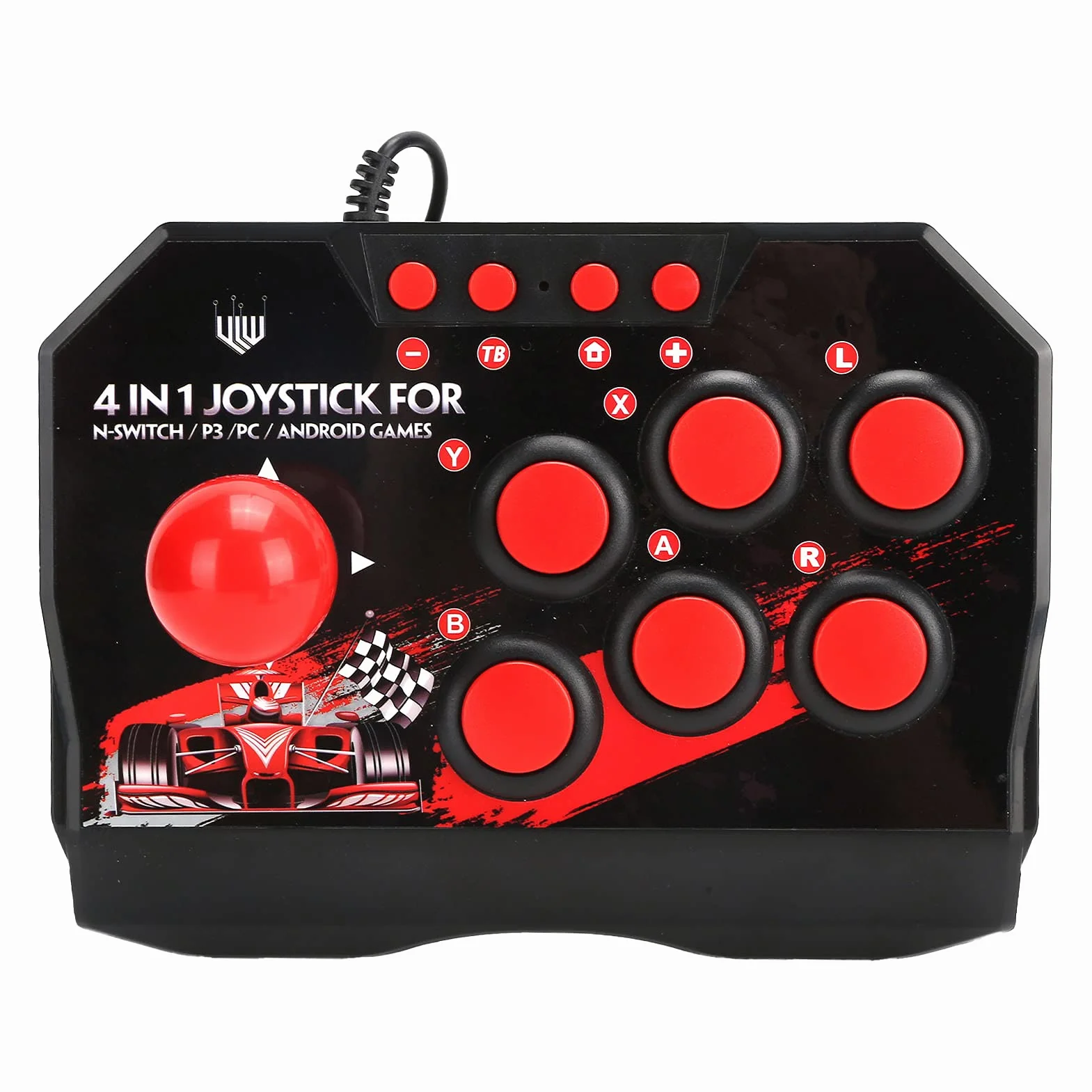 Arcade Fight Stick, Controller di Giochi Arcade con Joystick Arcade Cablato 4 in 1 con Funzioni Turbo, Adatto per Giochi Switch/PC/PS3/Android