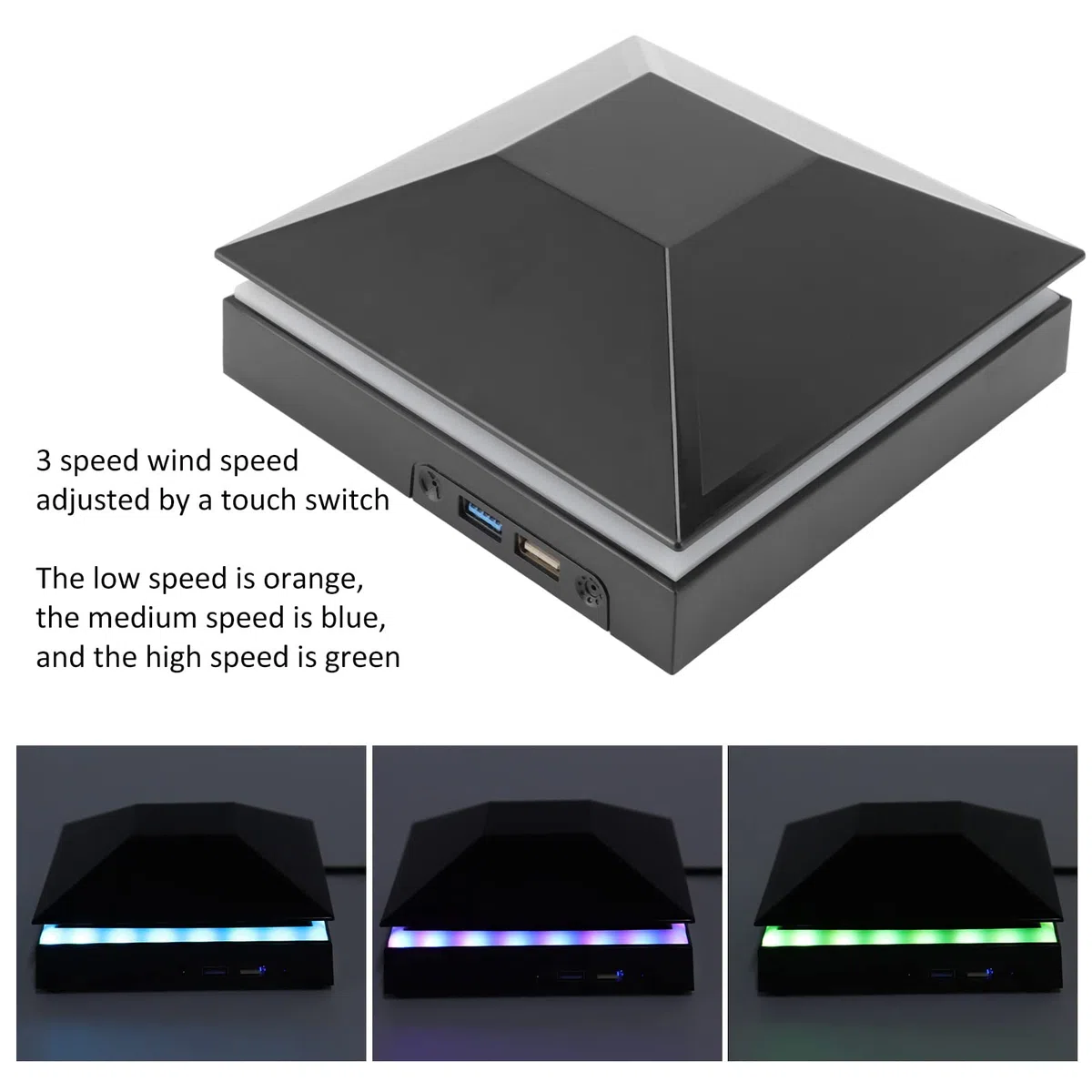 Ventola di Raffreddamento della Console 3 velocità del Vento Ventola di Raffreddamento Regolabile con Interruttore Tattile Luci LED Porte USB per Xbox Series 12W(Nero)