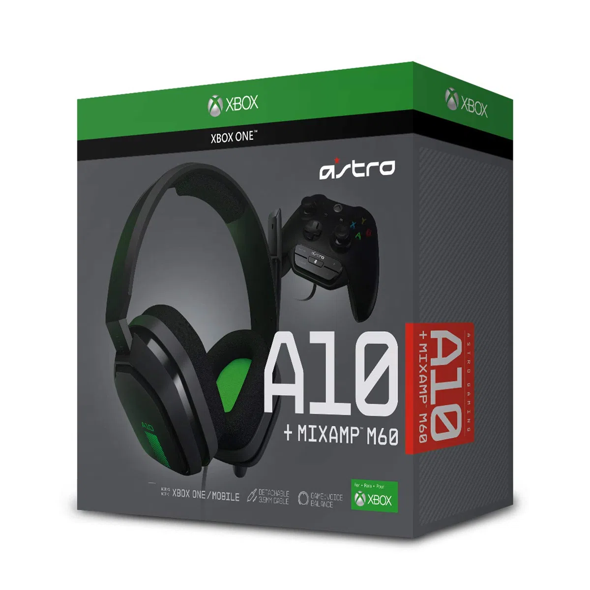 ASTRO Gaming A10 Cuffie Gaming Cablate e MixAmp M60 su Controller | ASTRO Audio, Dolby ATMOS, Controllo Bilanciamento Gioco/Voce, per Xbox Series X|S, Xbox One - Grigio / Verde
