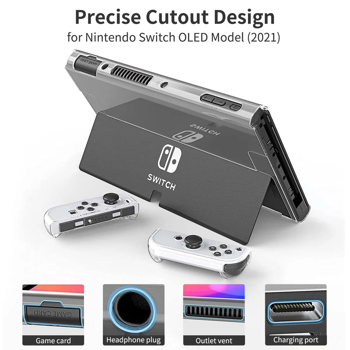 Custodia per Nintendo Switch OLED modello 2021, set di accessori con copertura trasparente, pellicola proteggi schermo, tappi per il pollice e altro ancora, adatta per viaggi e conservazione