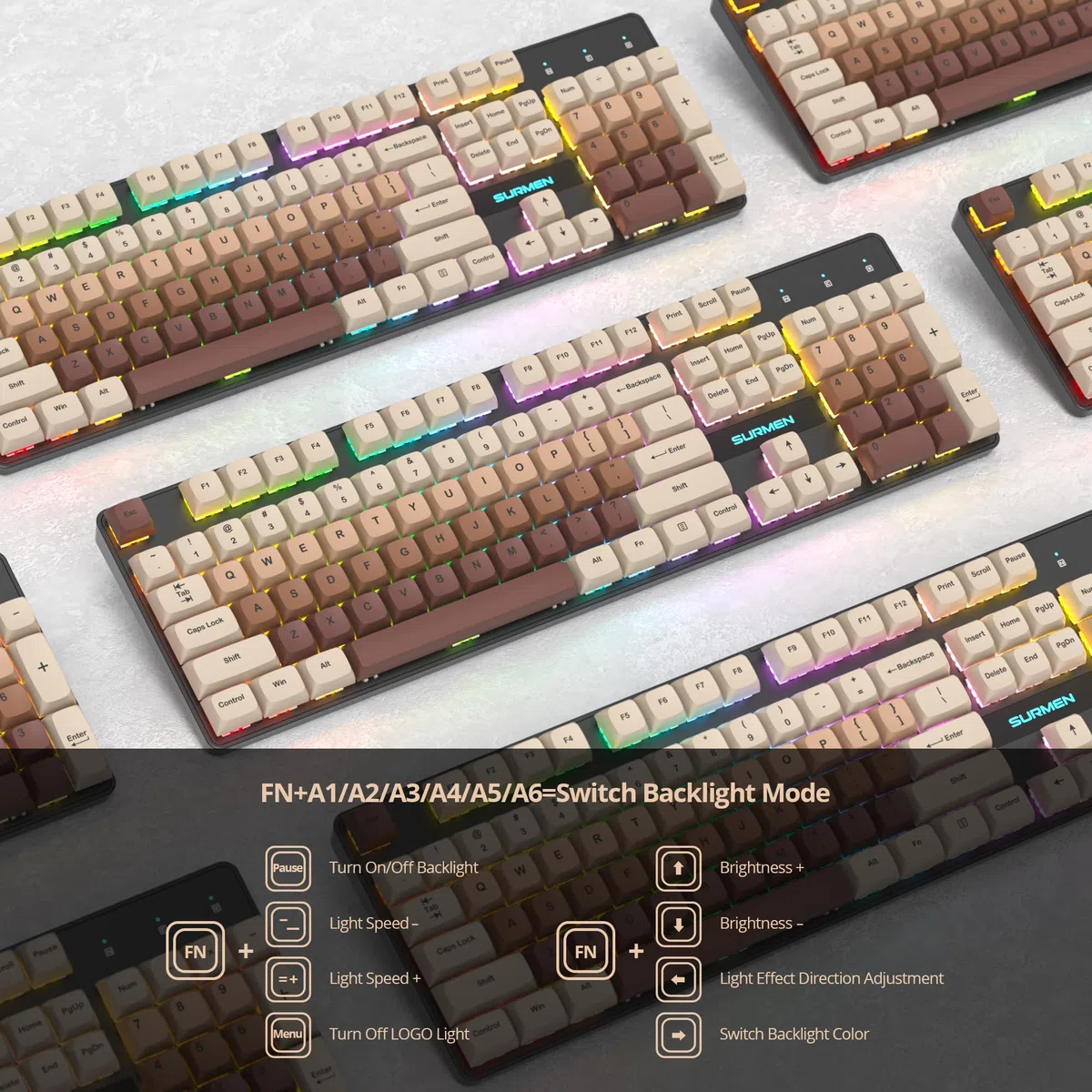 SOLIDEE tastiera gaming meccanica 100%,US Layout QWERTY,Tastiera da Gioco Cablata 104 Tasti Retroilluminata RGB con Tastierino Numerico,Tastiera Meccanica NKRO per laptop Windows(104 Coffee)