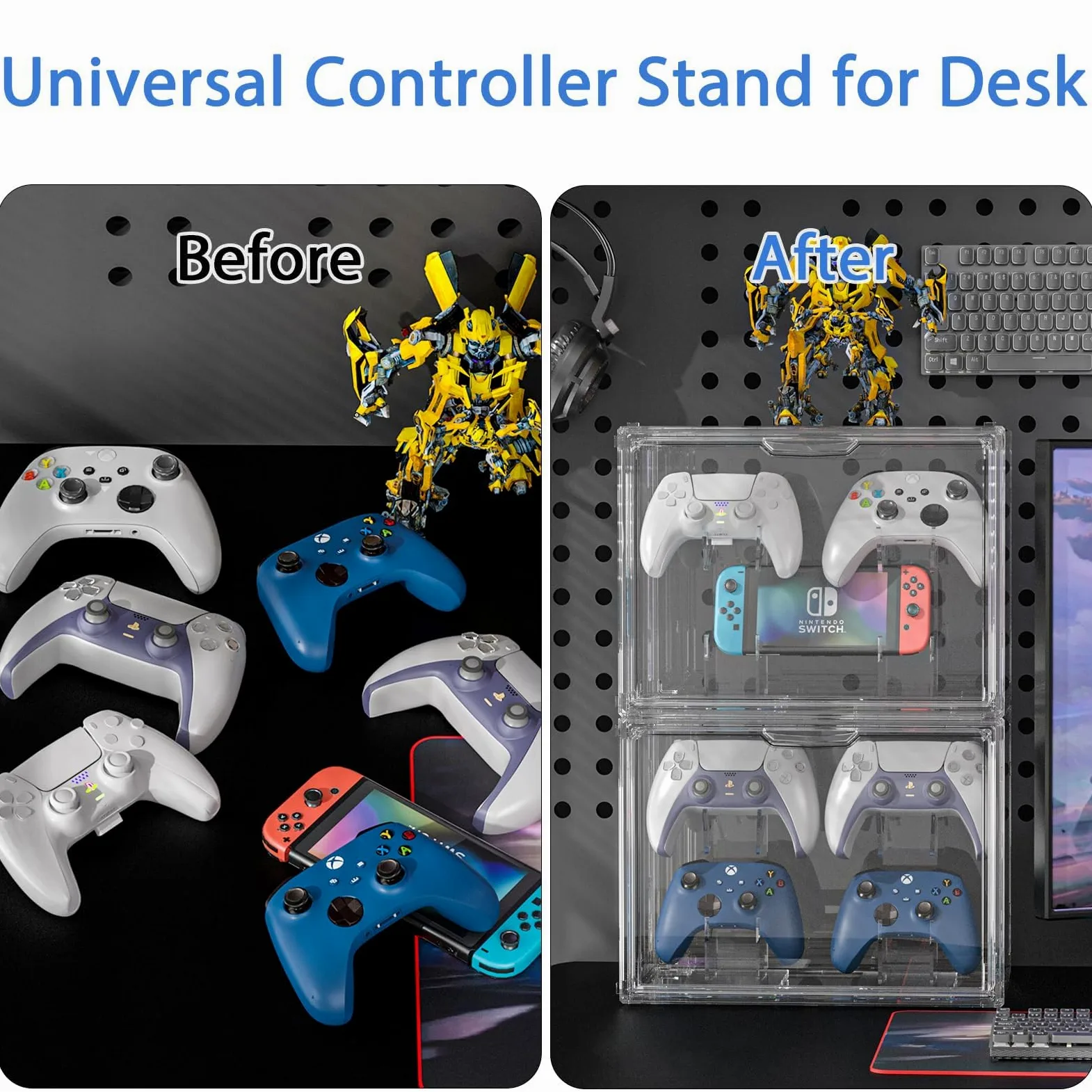 Supporto per controller e auricolari, supporto per cuffie da scrivania, espositore in acrilico e supporto per Xbox, PS5, PS4, PS3, Switch Pro e quasi tutti i controller/cuffie, GC-GMC-1P