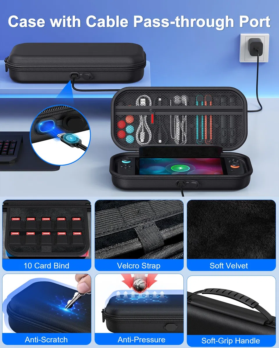 Switch 2 accessori, [carica interna] custodia per console Nintendo Switch 2 2025, kit FYOUNG 23 in 1: custodia da trasporto, caricabatterie controller, guscio protettivo, impugnatura per joycon