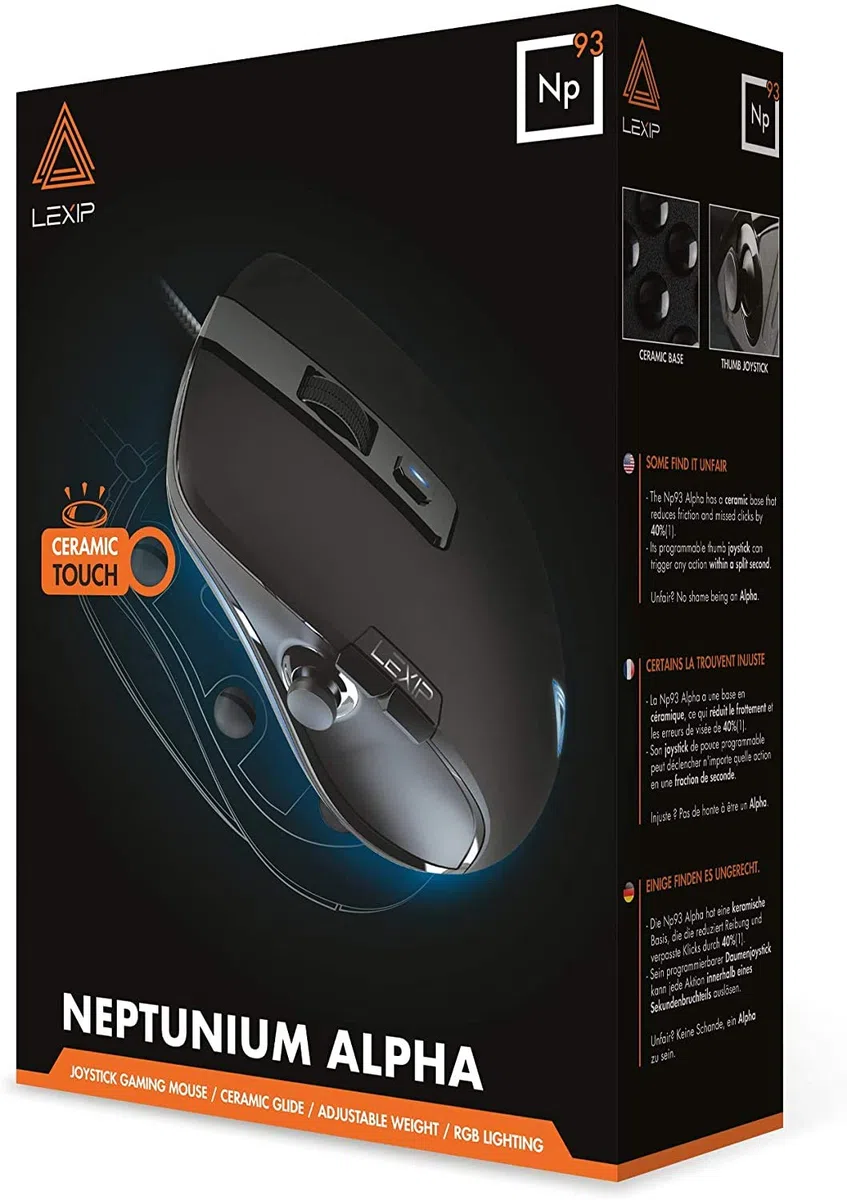 Lexip - Np93 Alpha Mouse da gioco - con joystick interno a 2 assi - Scorrimento definitivo con cuscinetti in ceramica + Peso regolabile + 12 pulsanti programmabili