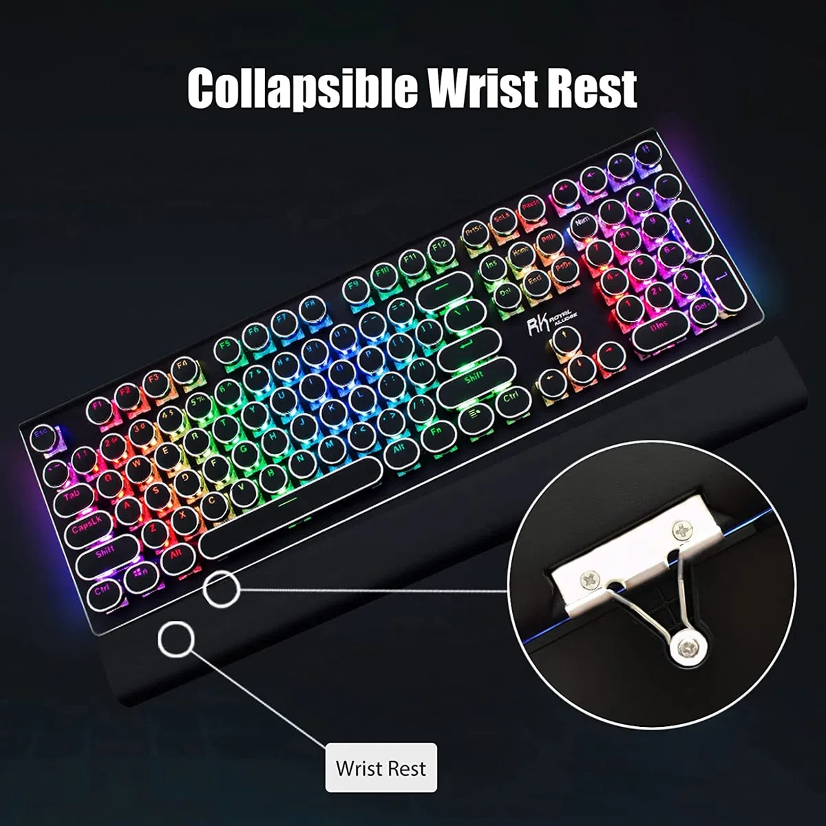 RK ROYAL KLUDGE Tastiera meccanica da gioco S108 in stile macchina da scrivere, con retroilluminazione RGB, poggiapolsi pieghevole a 108 tasti (interruttore rosso, nero)