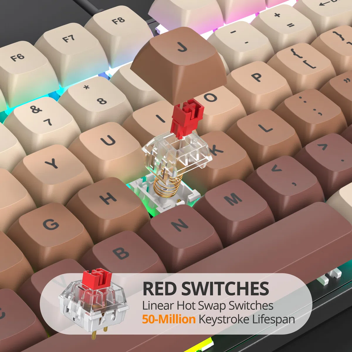 SOLIDEE tastiera gaming meccanica 100%,US Layout QWERTY,Tastiera da Gioco Cablata 104 Tasti Retroilluminata RGB con Tastierino Numerico,Tastiera Meccanica NKRO per laptop Windows(104 Coffee)