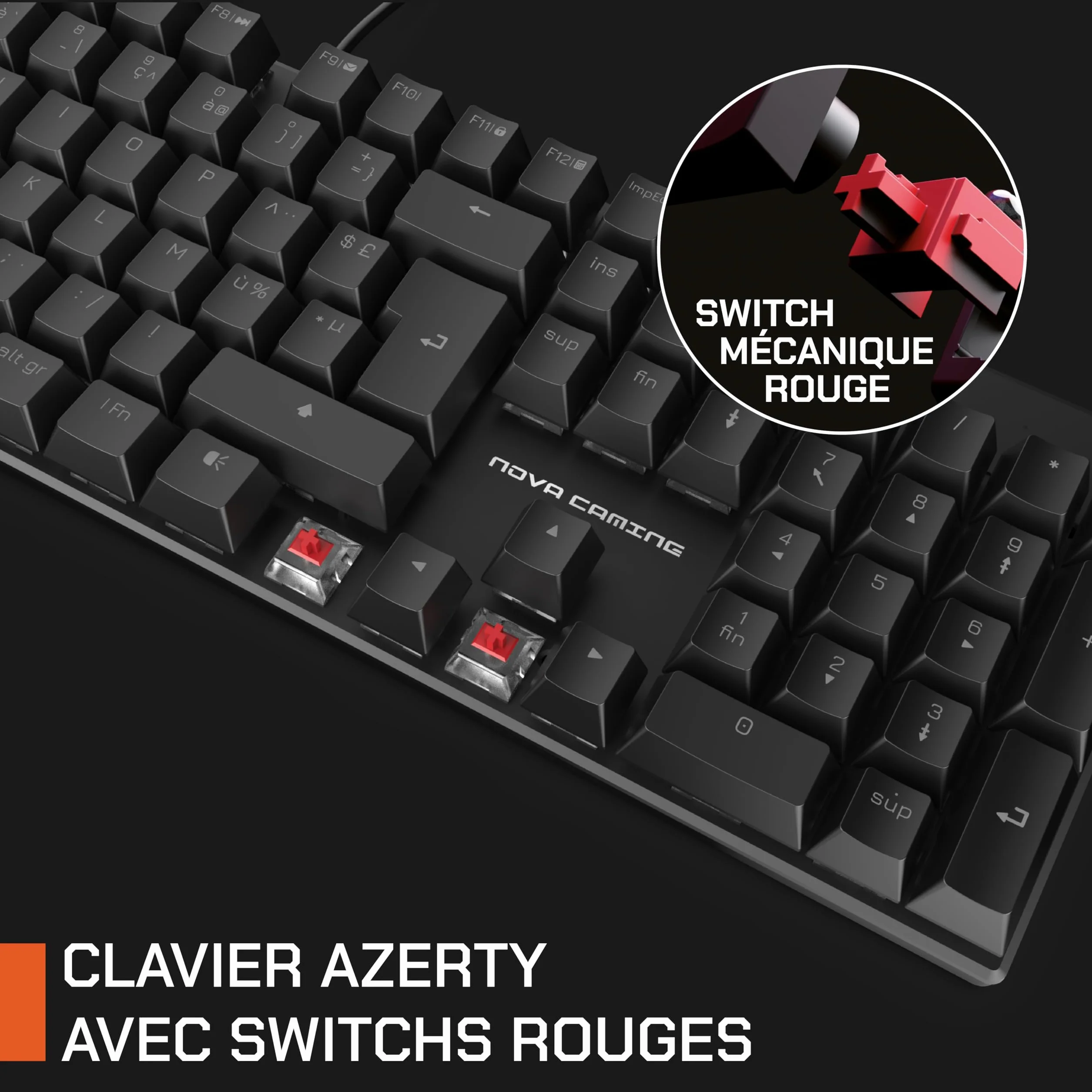 NOVA GAMING HERCULE - Tastiera Gaming Meccanica cablata USB - Tastiera Gamer, retroilluminazione RGB, 104 tasti di cui 26 anti-ghosting, AZERTY francese - Compatibile con PC Gaming, Windows e Linux