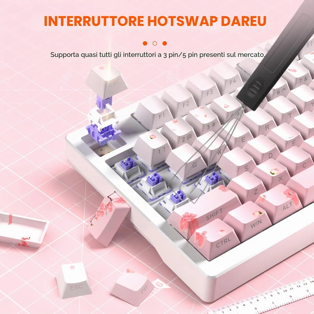 DAREU EK75PRO Sakura Pink Tastiera Meccanica Senza Fili 75% RGB Hot Swap Creamy Tastiera Gamer Meccanica con Knob, 2.4Ghz/BT5.1/USB-C, Gasket Mount, PBT Keycaps, Linear Dream Switch per Win/Mac