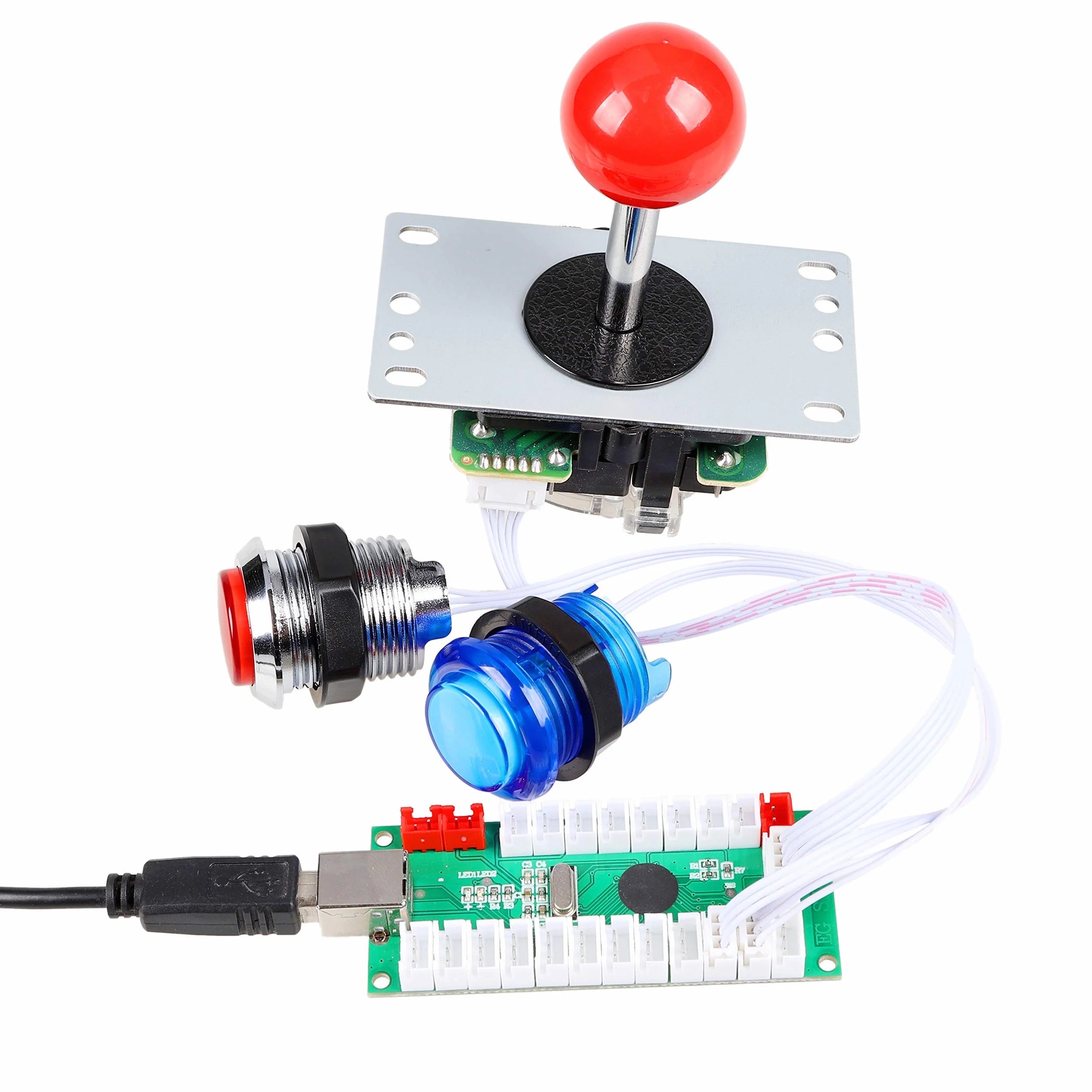 4 Player Classic fai da te Joystick Arcade Kit Parts USB Encoder per PC controlla Games + 4/8 Way Stick + 5V portato pulsanti luminosi per console per videogiochi Mame Raspberry Pi & 4 colori
