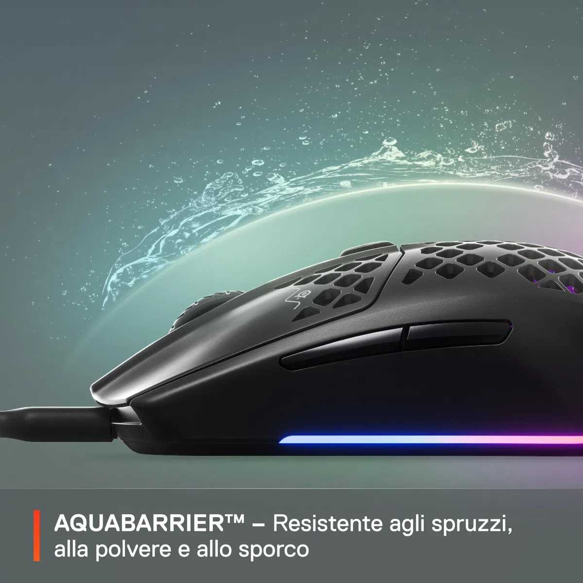 SteelSeries Aerox 3 - Mouse da gioco RGB traforato - Design ultraleggero e resistente all'acqua - Sensore ottico TrueMove Core da 8.500 DPI - Onyx