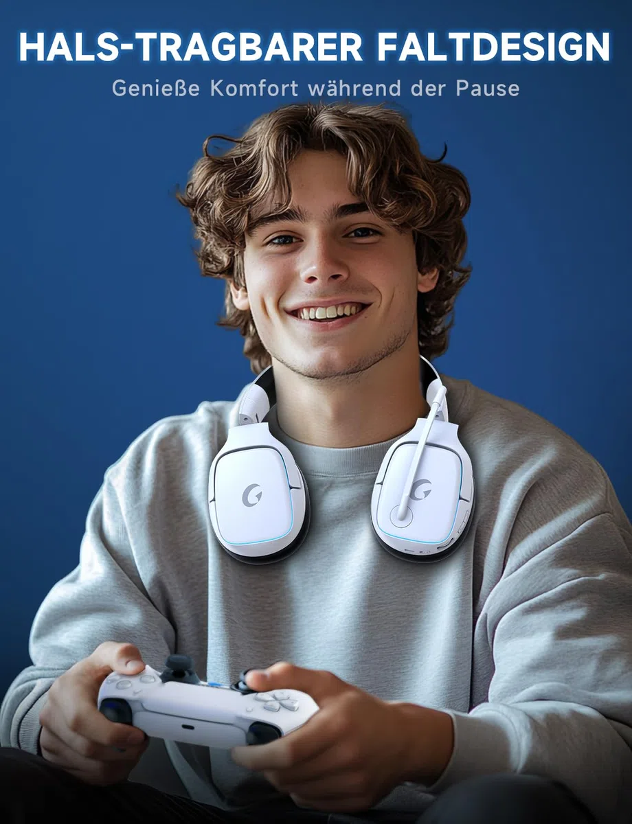 Gvyugke Cuffie Gaming Wireless per Ps5/Ps4/ PC/Switch, 2,4GHz Wireless, Bluetooth 5.3 e Cavo da 3,5mm, Cuffie con Microfono 7.1 Qualità Audio Senza Perdita di Bassa Latenza, Durata di Oltre 70+ Ore