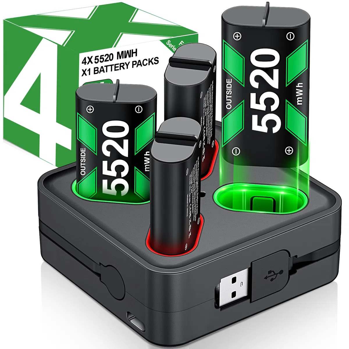 Caricabatterie per controller Xbox One ricaricabile con batterie 4x2550mAh per Xbox Series X|S/Xbox One, Stazione caricabatterie per Wireless Xbox One S/Xbox One X/Xbox One Elite Controller
