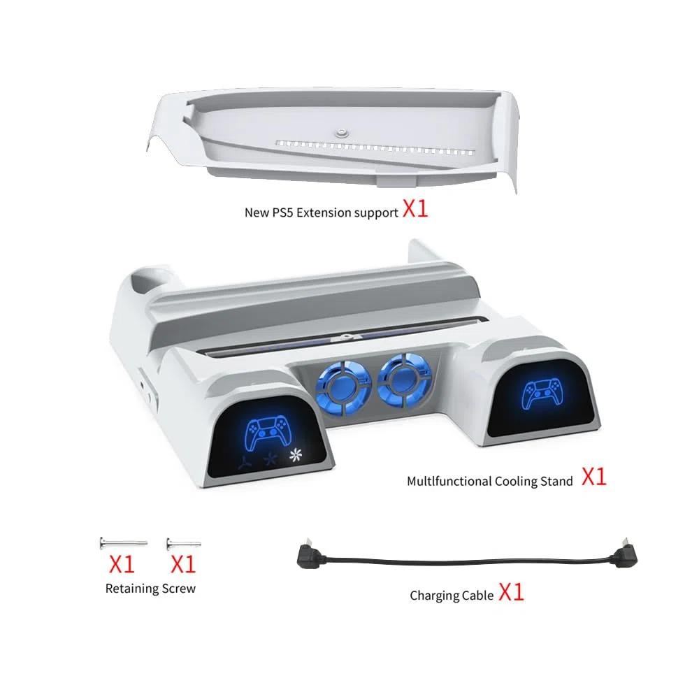 Base multifunzionale per la dissipazione del calore per la console per PS5 Pro, supporto e supporto di raffreddamento con rack per la conservazione dei dischi del caricabatterie del controller