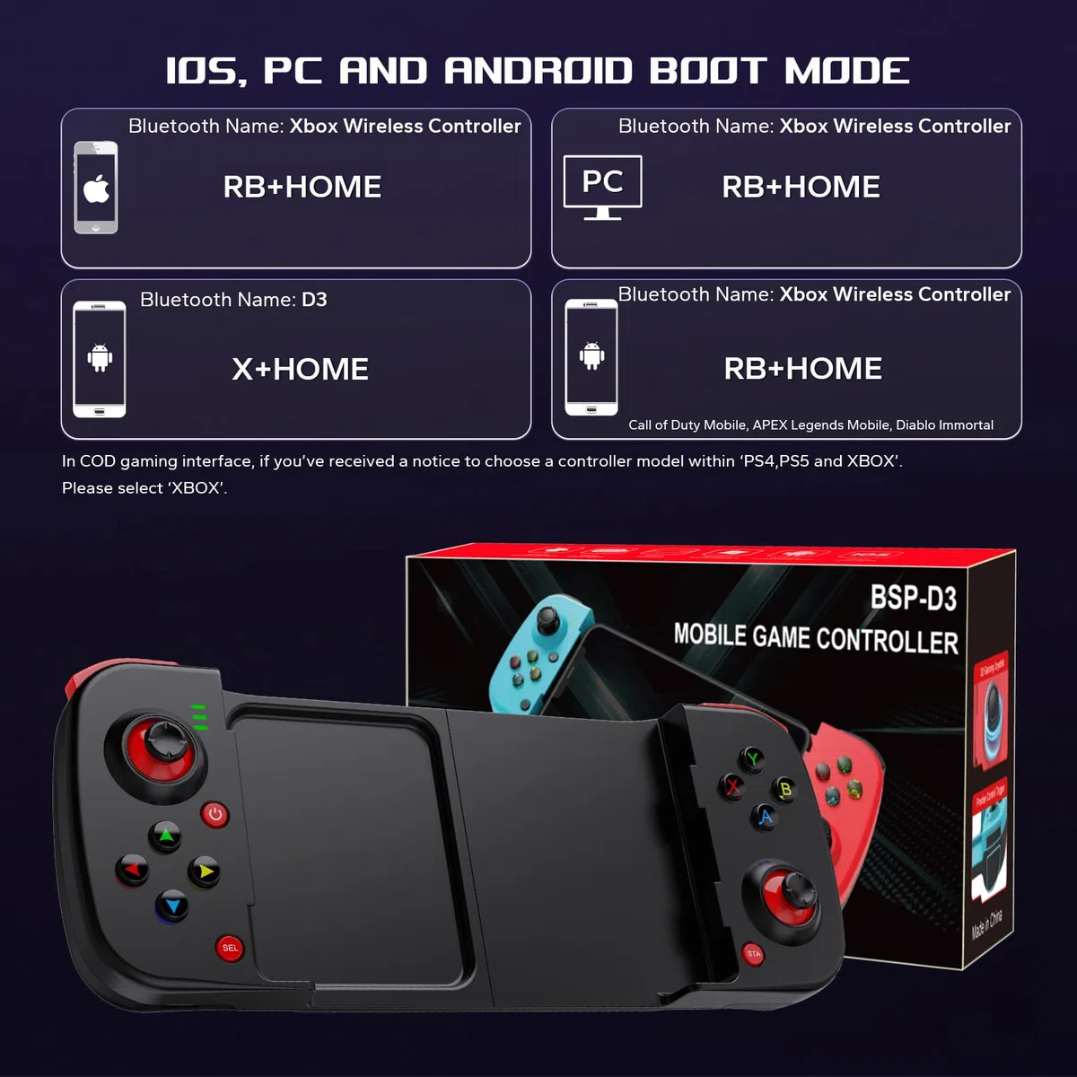 Megadream Controller di gioco mobile Gamepad per iPhone iOS Android PC: funziona con iPhone 15/14/13/12/11/X, iPad, Samsung Galaxy, TCL, tablet, Call of Duty, Diablo Immortal - Gioco diretto (nero)
