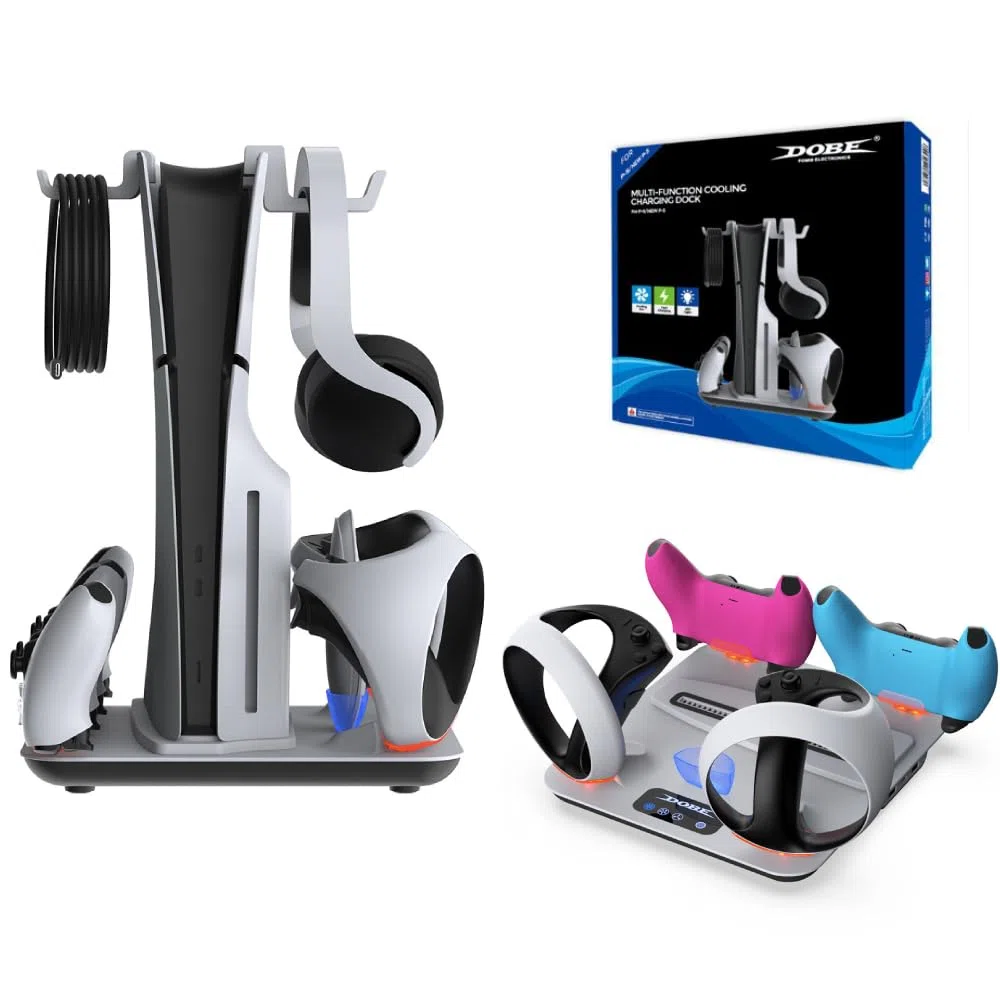 per PS5/PS5 Accessori Slim Stazione di Ricarica Supporto di Raffreddamento, PSVR2 Controller Stazione di Ricarica Dock, Controller Caricabatterie Ventola di Raffreddamento per PS5/PS5 Slim Console