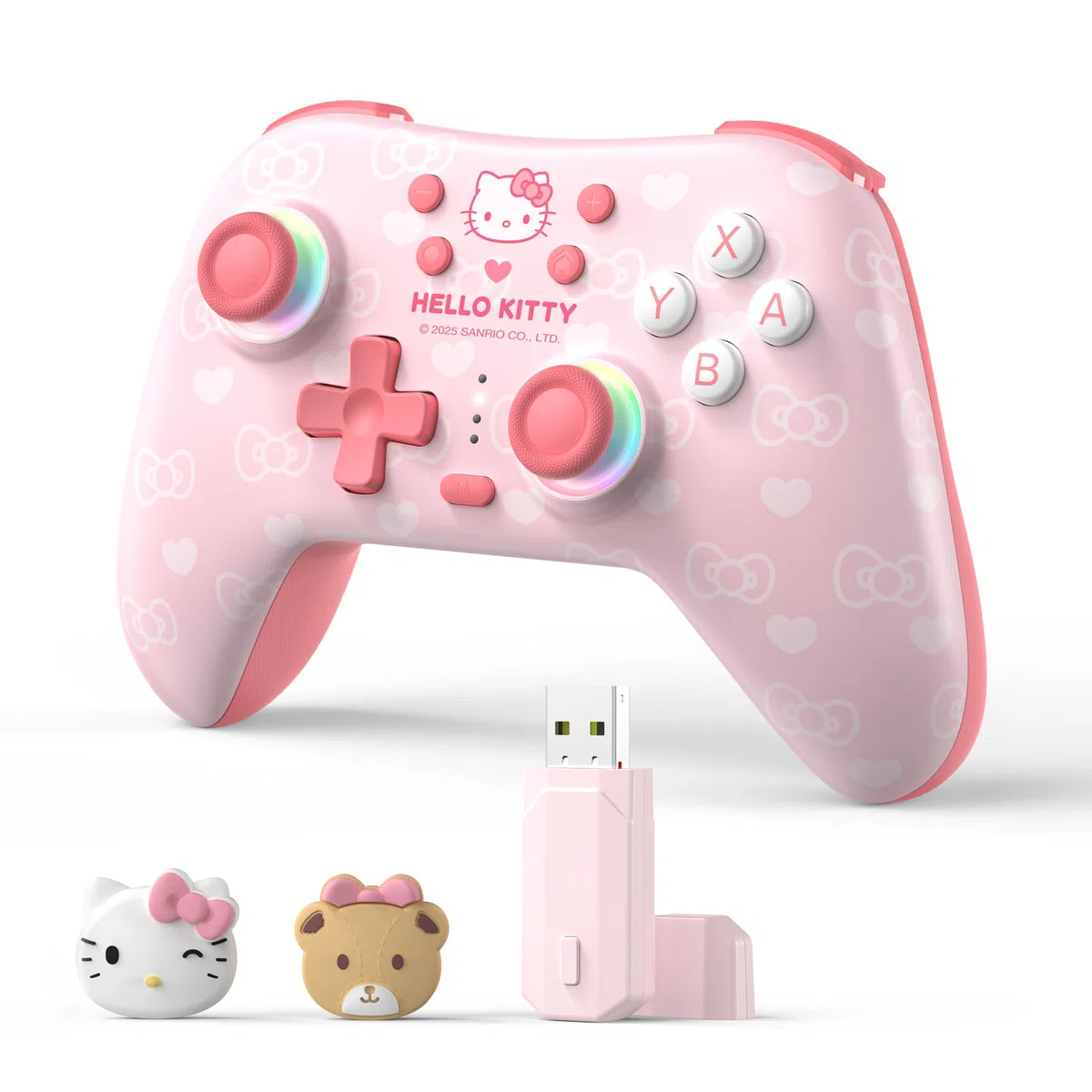 Kuitmor Controller Pro Hello Kitty per Switch, Gamepad Wireless Anti-drifting con Effetto Hall, Carino, per Switch 2/Switch/OLED/Lite, PC/Steam, Android, iOS (con Ricevitore 2.4G)