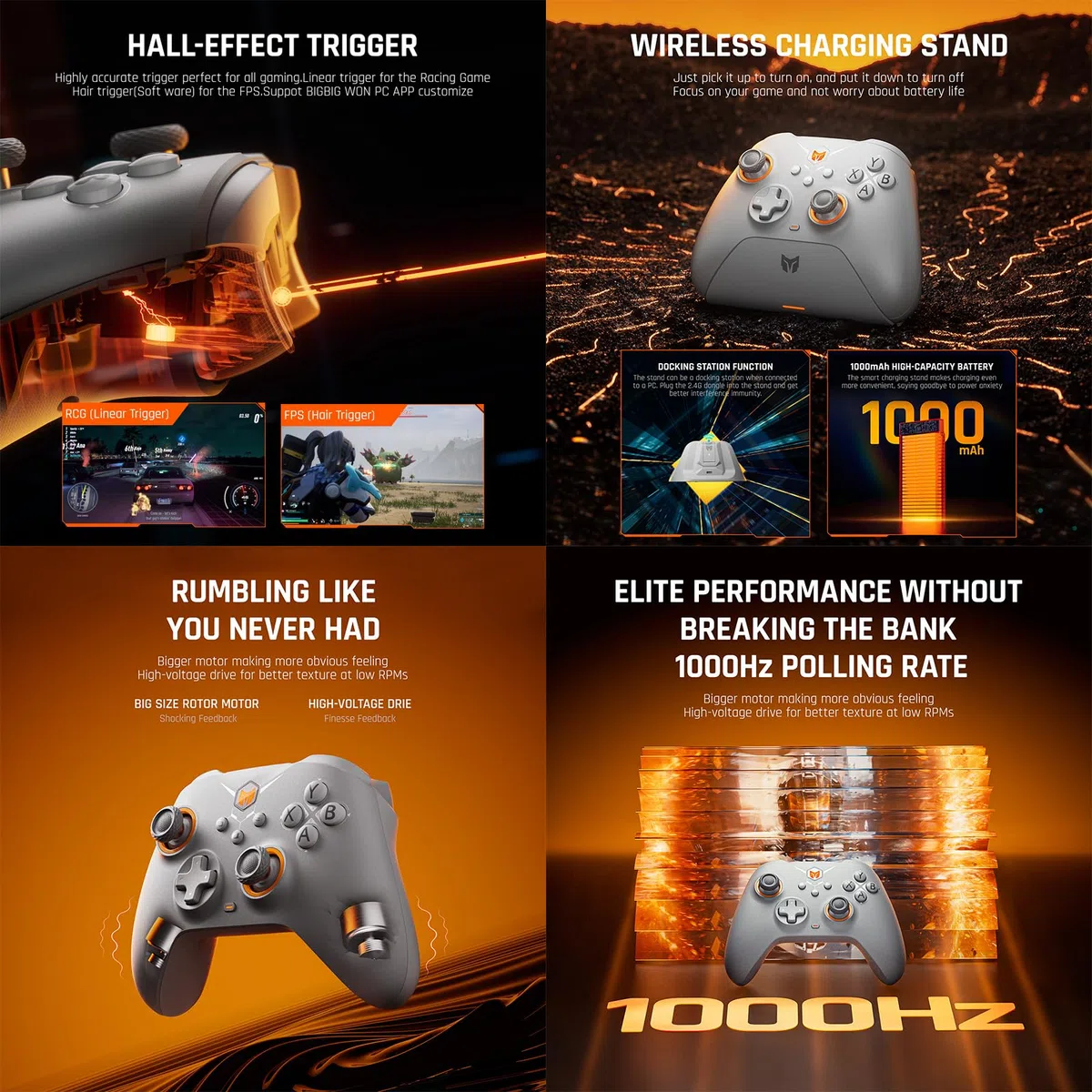 BIGBIG WON Gale Hall Wireless Controllers con Controllo di Movimento, Joysticks a Pulsante, 3 Paia per PC, Switch/iOS/Android Gaming