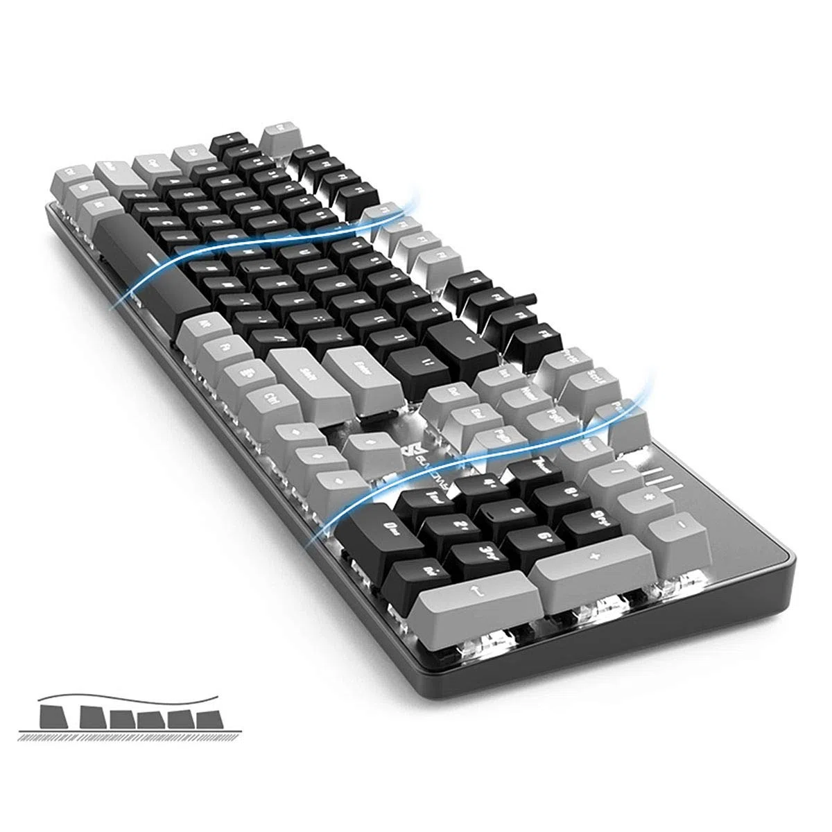 Merdia, tastiera meccanica da gioco con interruttore nero, tastiera retroilluminata bianca a grandezza naturale, 104 tasti, layout americano (nero e grigio)