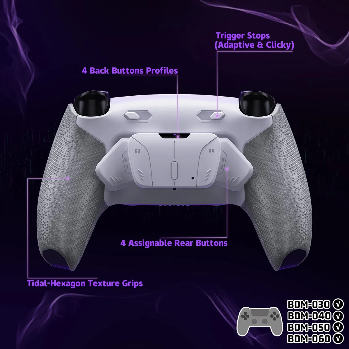 eXtremeRate RISE4 Plus MAX Remap Kit per ps5 Controller BDM-030 040 050 060, 4 Palette Posteriori Programmabili & Clicky Trigger Stop per ps5 Joystick - Senza Controller, Bianco&Grigio