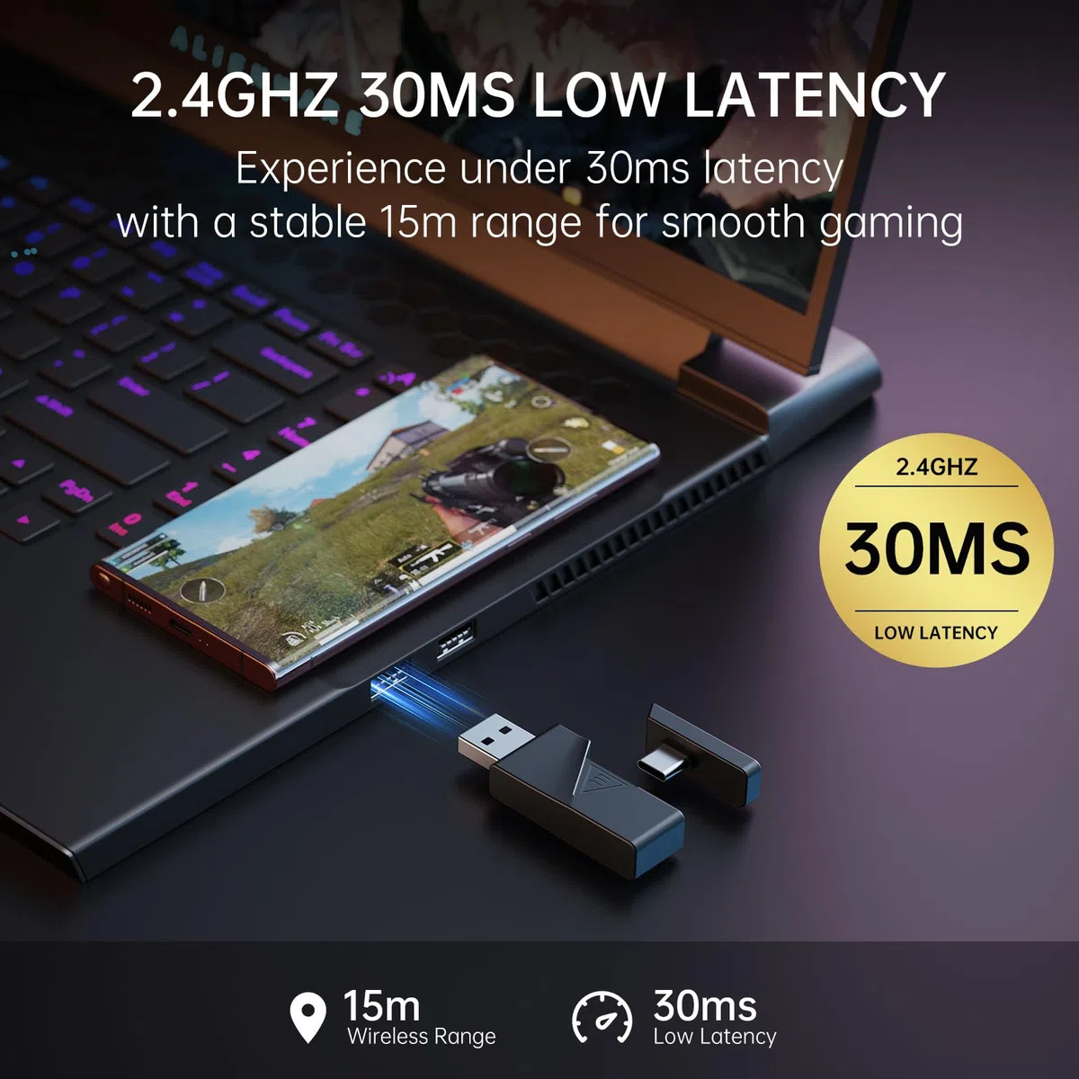 EKSA Mako BT Cuffie Gaming Wireless Per PC/Ps5/Ps4, 2,4GHz Wireless+5.3 Bluetooth Cuffie con Microfono 3D Qualità Audio Senza Perdita di Bassa Latenza, Durata di Oltre 80+ Ore