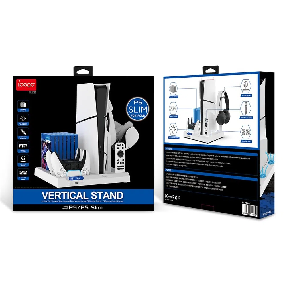 BeisDirect Supporto di raffreddamento sottile e caricabatterie per console PS5/PS5 Slim, supporto di raffreddamento verticale multifunzionale per console Playstation 5 Slim con stazione di ricarica