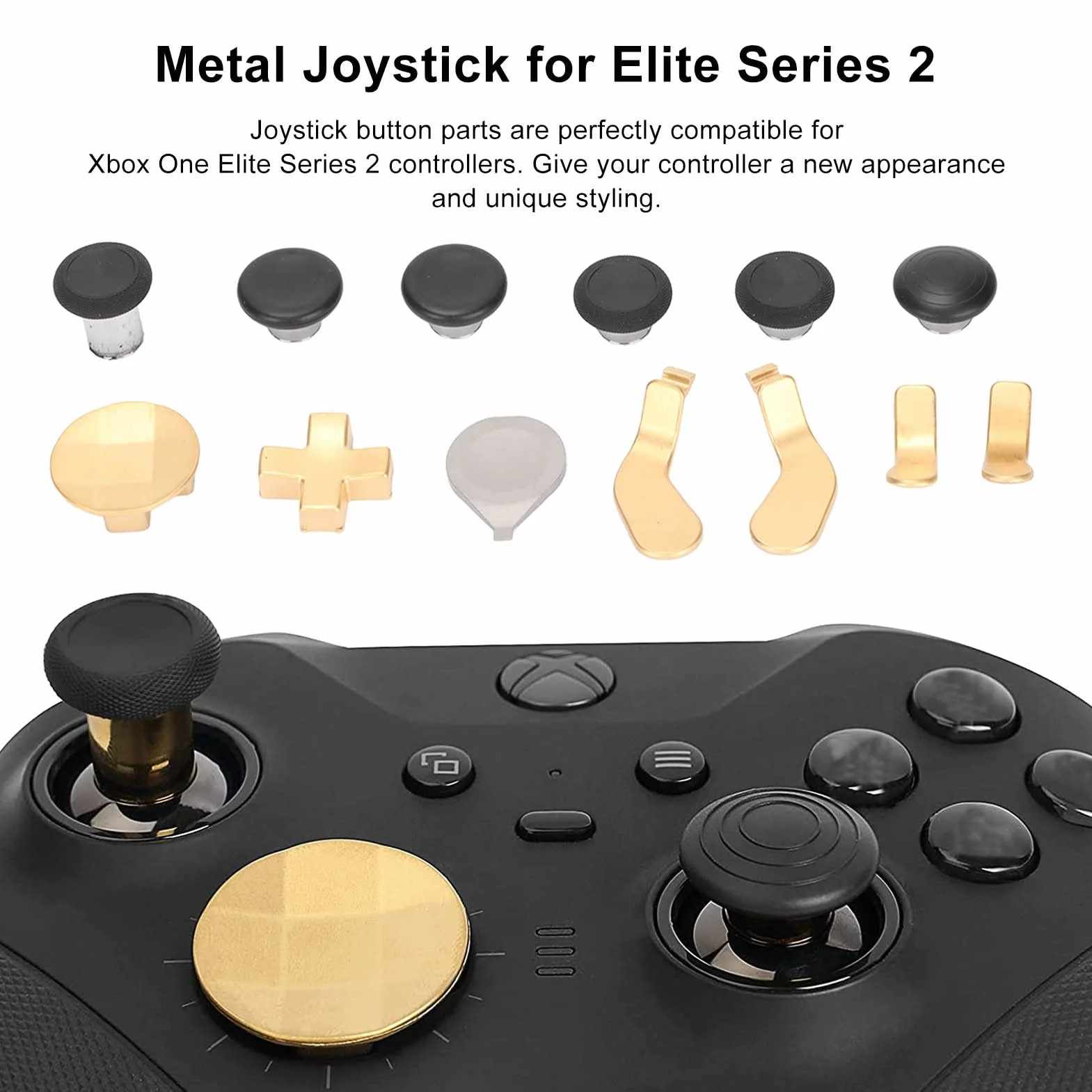 Levette in Metallo 13 in 1 per Xbox One Elite Series 2, Parti per Controller di Gioco Rimovibili e Durevoli Flessibili, 6 Cover per Joystick, 4 Paddle, 2 Pad a D Dorati