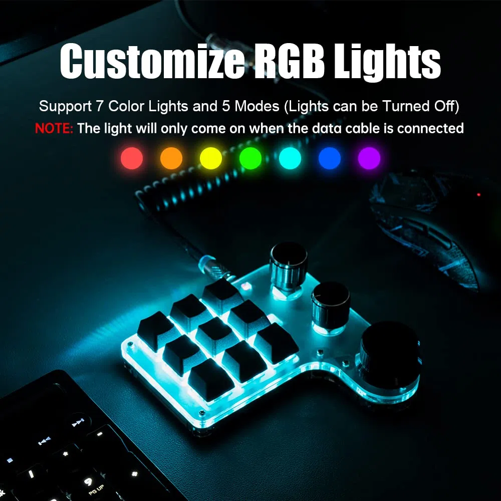 Tastiera Macro Programmabile Mini Meccanica Wireless Hot-Swap RGB, Tastiera Gaming Personalizzabile Tri-Mode 2.4G Bluetooth USB-C con Manopola per Gamer, Ufficio (Nero, 12 Tasti 3 Manopola)